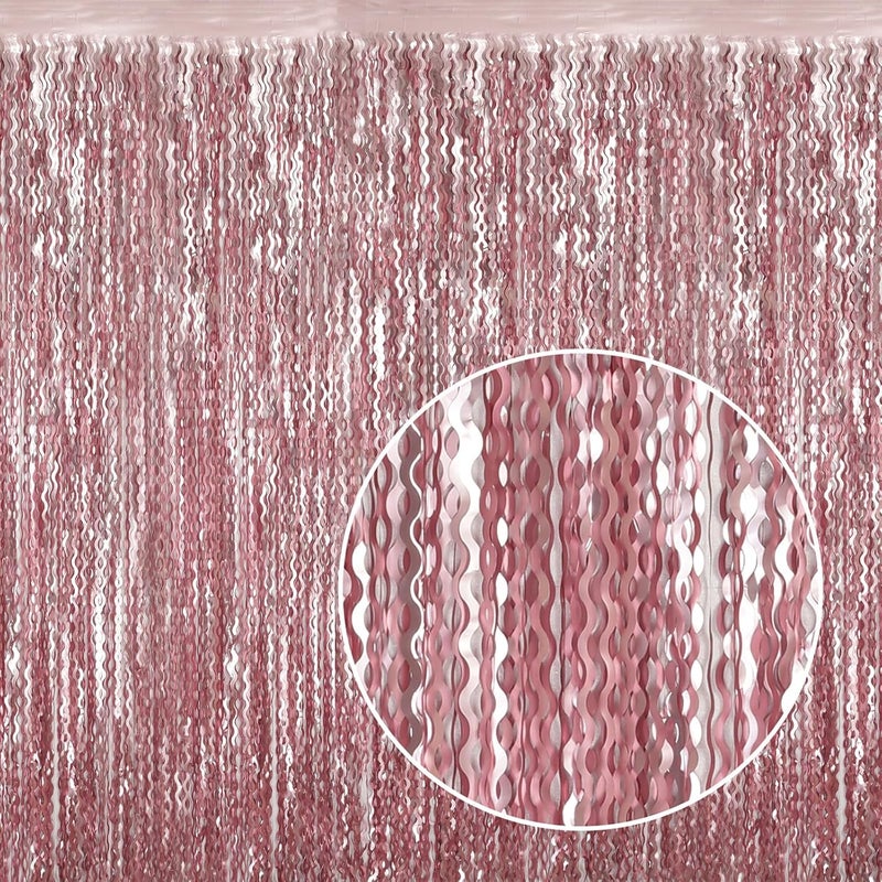 KEEUH 4 Pack 3.3x6.6ft Pink Tinsel Curtain Party Backdrop - Wavy Foil Fringe Curtain Party Streamers for Girl Princess Bachelorette Disco Party Decorations - Image 2